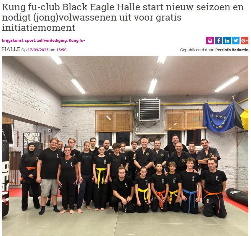 Kung fu-club Black Eagle Halle start nieuw seizoen en nodigt (jong)volwassenen uit voor gratis initiatiemoment