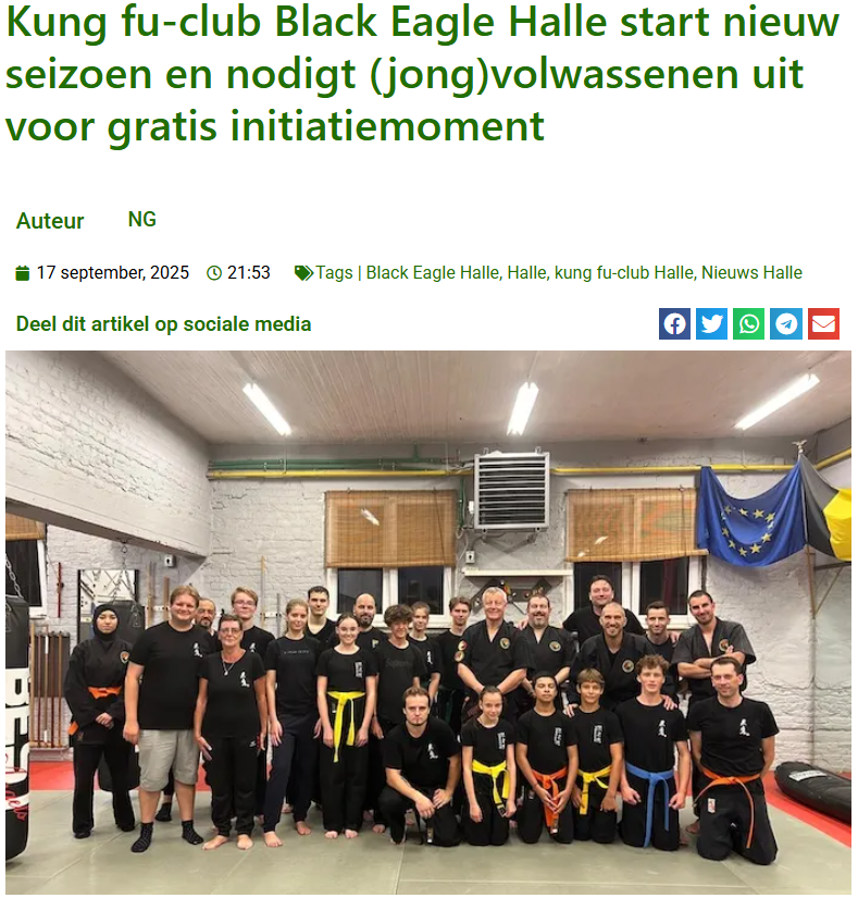 Kung fu-club Black Eagle Halle start nieuw seizoen en nodigt (jong)volwassenen uit voor gratis initiatiemoment